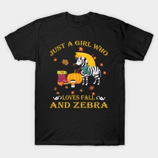 Just A Girl Who Loves Fall & Zebra Funny Thanksgiving Gift T-Shirt